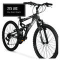 24" Hyper Bicycles Havoc Mountain Bike, Youth/Adult, Recommended Ages 10 - 14 Years Old, Black