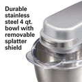 Hamilton Beach 4 Quart Stand Mixer for Kitchen, 7 Speeds, Tilt - Head, Dough Hook, Whisk & Flat Beater, White