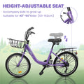 20 in Kids Bike for Boys Girls, 1 Speed Children Bicycle with Basket, Rear Seat, Chain Guard, Coaster Brake and V - Brake, Steel Frame Kids Bike for Ages 6 - 12 Years Old Birthday Gift, Purple