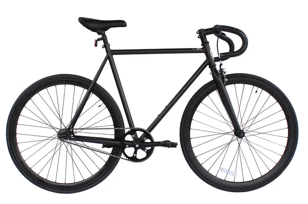 Wonder Wheels Fixed Bike 700C 57cm Hi - Ten Steel Frame Side Pull Brake Alloy Black Rims 700c*1.5*14g*32h*h30 Black Spokes, Tire: Black. - Matte Black & Black