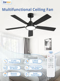 Zardon 52 in Black Ceiling Fan with LED Light and Remote, Downrod 6-Speed and Quiet Reversible DC Motor for Bedroom, Living Room, Indoor