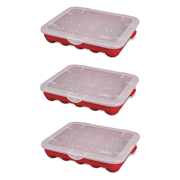 Sterilite 20 Compartment 3" Ornament Storage Case with Lid, Red 3 Pack