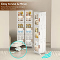 Slim Kitchen Pantry Storage Cabinet with Doors and Shelves, 3 - Tiers Plastic Narrow Storage Organizer Collapsible