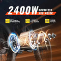 2400W Ridingtimes GT73 2400W 48V Electric Motorbike 18.2ah*2 Electric BIKE UL2849 with 25" Tires Digital Screen Carbon Steel, BLACK