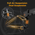 Jasion X - Hunter Electric Bike for Adults, 750W Motor Electric Bicycle with 48V 13AH Removable Battery, 20" X4.0 Fat Tire Folding Ebike, Full Suspension, 7 - Speed Bicycles