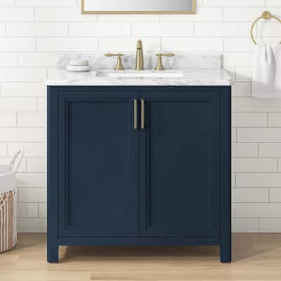 Sandon 36 in. Single Sink Midnight Blue Bath Vanity with Carrara Marble Top (Assembled)