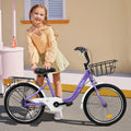 20 in Kids Bike for Boys Girls, 1 Speed Children Bicycle with Basket, Rear Seat, Chain Guard, Coaster Brake and V - Brake, Steel Frame Kids Bike for Ages 6 - 12 Years Old Birthday Gift, Purple