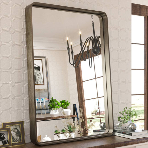 Tyro Bathroom Decorative Home Decor Corner Hangs Accent Mirror Latitude Run Finish: Bronze, Size: 24" x 36"