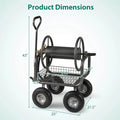 Portable Garden Hose Reel Cart Holds 300FT of 5/8" Large Capacity, Heavy - Duty Metal Hose Cart with 4 Wheels & Storage Basket for Lawn Yard