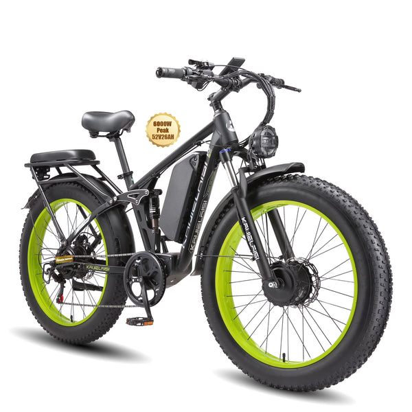 KAIJIELAISI Electric Bike for Adults, AWD Ebikes Dual Motor Peak 6000W, 26'' Fat Tire Bikes with 52V 26AH Battery Hydraulic Brake electric Bicycle, 7 Speed Mountain Ebike UL 2849