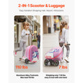 KFFKFF Ride - on Kids Luggage, 20 L Capacity, 20 - Inch Scooter Suitcase with Flashing PU Wheels, Adjustable Handle & Non - Slip Grip, Foldable and Lightweight Travel Companion for Children Aged 5+, Purple
