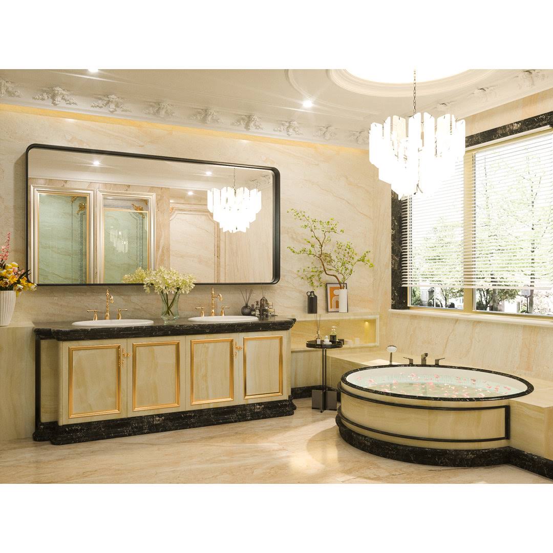 Tyro Bathroom Decorative Home Decor Corner Hangs Accent Mirror Latitude Run Finish: Black, Size: 72" x 36"