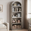 Bookcase 5 Shelf Arched Bookshelf 71.65in Tall Bookcase Farmhouse Display Storage Rack Wooden Bookshelves for Home Office, Living Room(White)