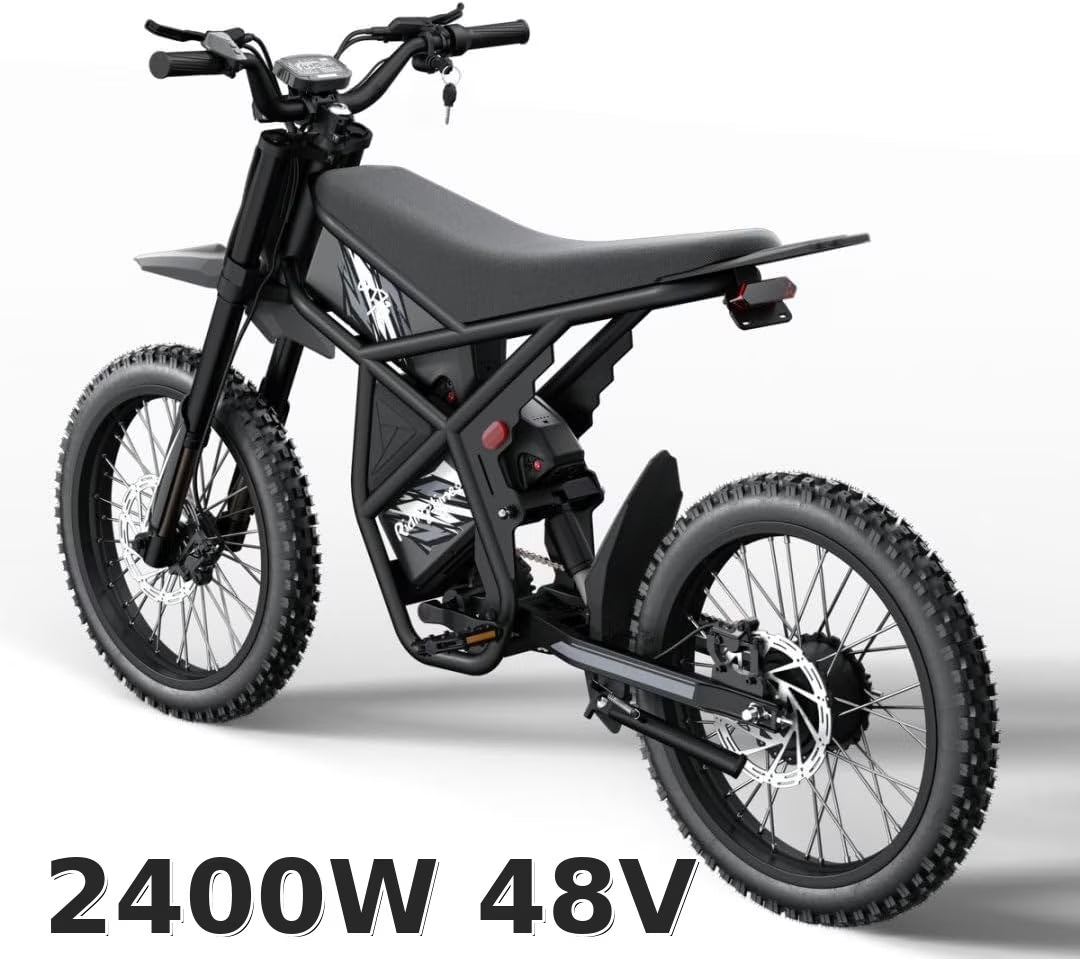 Ridingtimes GT73 Electric Motorbike 2400W 48V 18.2ah*2 Electric BIKE with 25" Tires Digital Screen Carbon Steel, BLACK