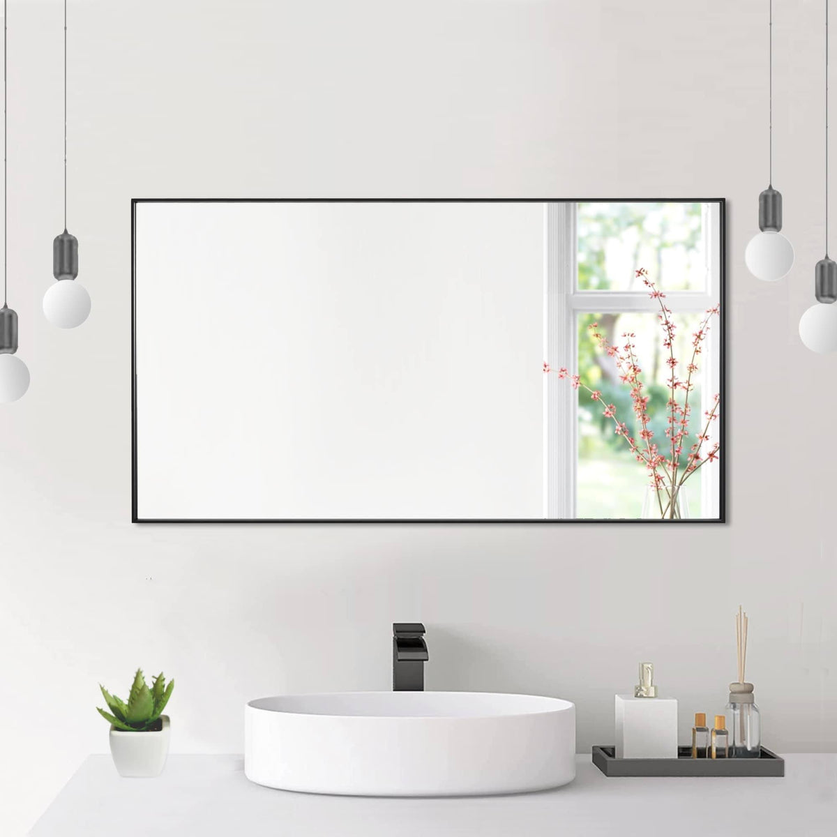 Ledel Aluminum Framed Bathroom Vanity Mirror Rectangle Wall Mirror - 36"W x 20"H - Black
