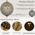 1-Light 12" Retro Antique Gold Crystal Globe Chandelier Small Sphere Pendant Light