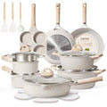 Carote Nonstick Cookware Set 21-Piece, Kitchen Pots and Pans Set, Stay - Cool Handles, Induction Compatible, Cookware Set for RV and Camping, Beige
